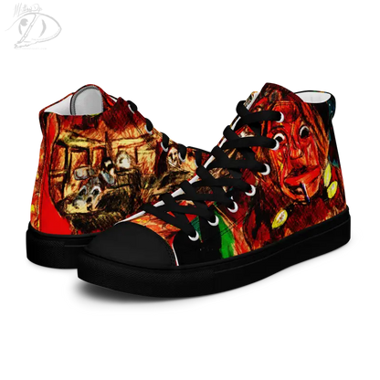 High-top canvas shoes with vibrant red and orange design from Trick R Treat collection