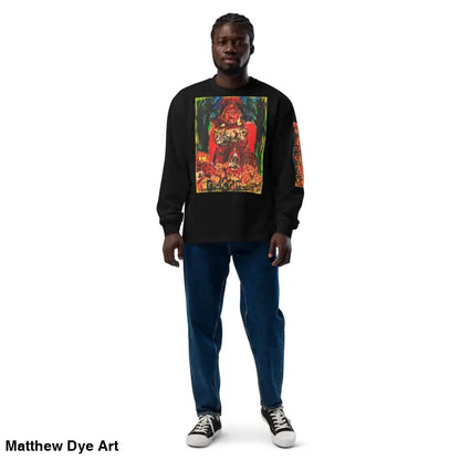 Man modeling a Trick R Treat unisex long sleeve shirt for Halloween elegance