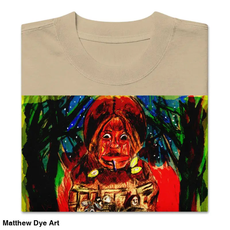 Beige oversized Halloween tee featuring surreal artwork of a haunting jack-o’-lantern