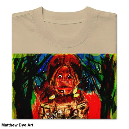 Beige oversized Halloween tee featuring surreal artwork of a haunting jack-o’-lantern