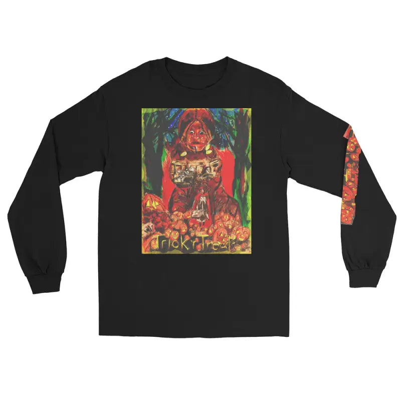 Black long-sleeved Halloween shirt from Trick r Treat Mayhem featuring Matthew Dye art