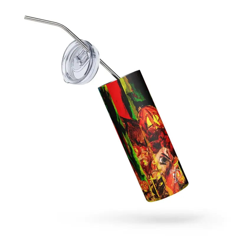 Colorfully decorated reusable straw with clear lid for Trick r Treat Stainless Steel Tumbler