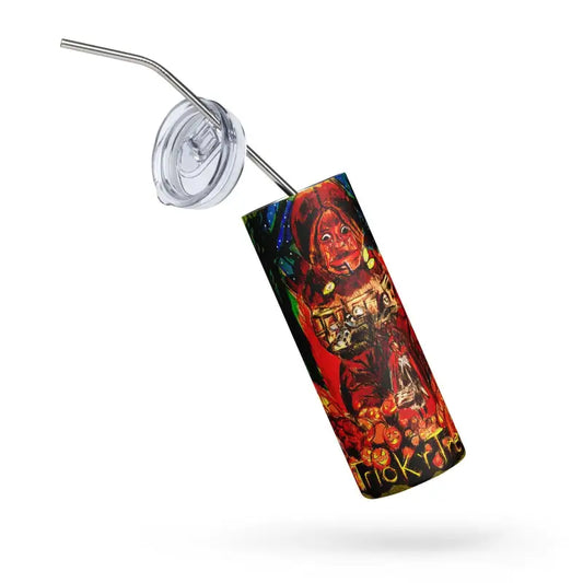 Colorfully decorated stainless steel tumbler with straw lid for Halloween sips