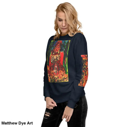 Navy Trick ’r Treat unisex premium sweatshirt featuring a vibrant graphic design