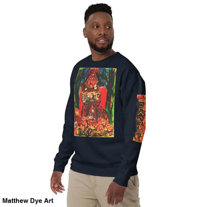 Dark blue Trick ’r Treat unisex premium sweatshirt with vibrant graphic design