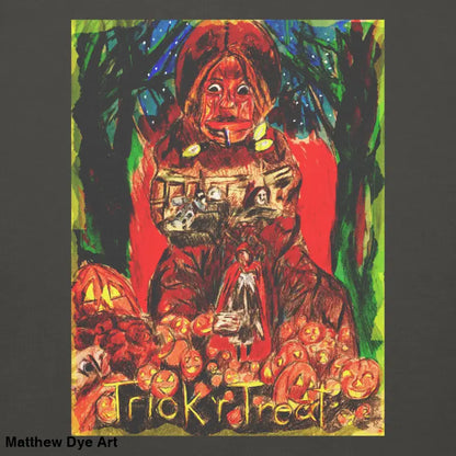 Halloween-themed artwork on Trick ’r Treat unisex premium sweatshirt for festive style