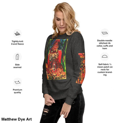 Heather grey soft unisex fleece sweatshirt featuring vibrant Trick ’r Treat graphic