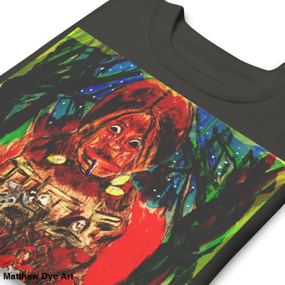 Dark gray Trick ’r Treat unisex premium sweatshirt with colorful abstract graphic design