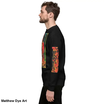 Black Trick ’r Treat unisex premium sweatshirt featuring a colorful graphic design