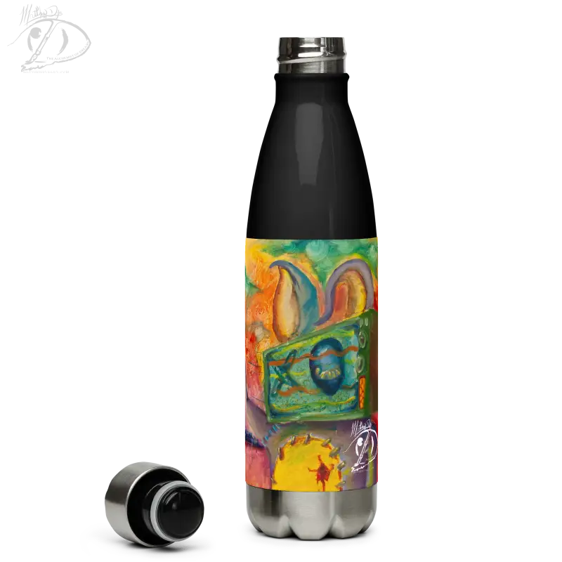 High-grade stainless steel water bottle featuring colorful abstract art design