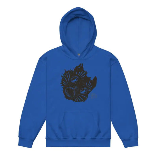 Royal blue hoodie featuring a black wolf head graphic for spooky youth comfort