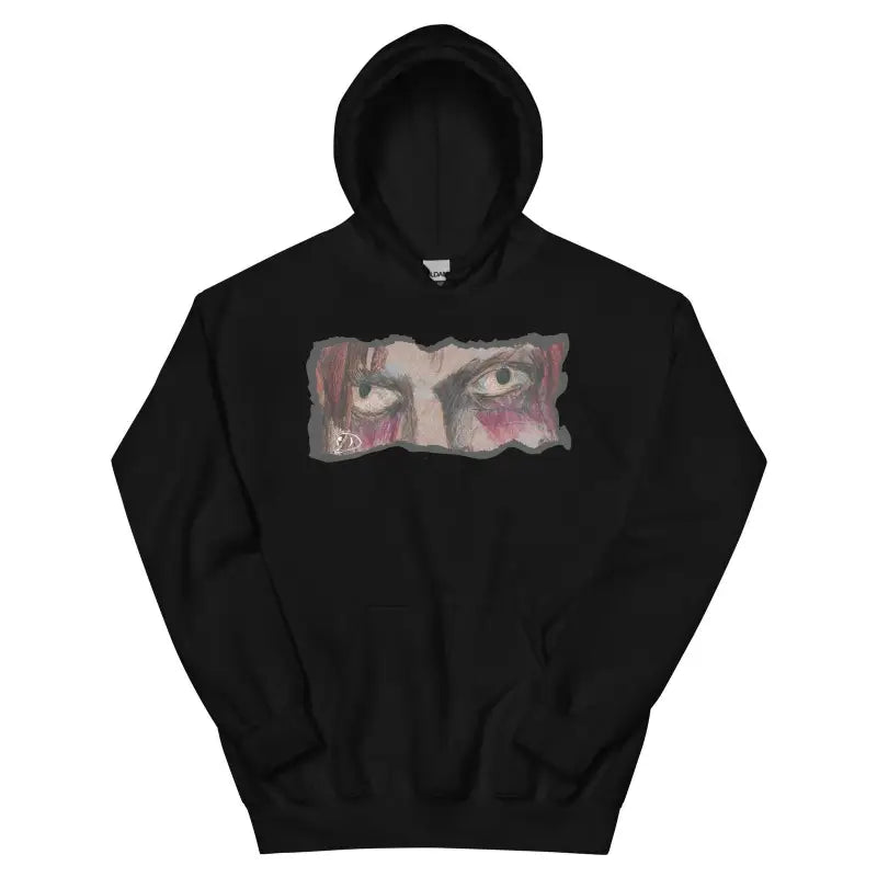 Black Cozy Go-To Hoodie featuring artistic eye design graphic on the chest