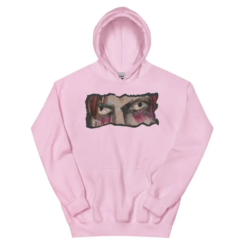 Pink cozy go-to hoodie featuring an artistic eye design on the chest