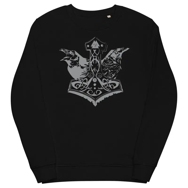 Unisex Green Sweatshirt featuring Grey Mjölnir and Viking ravens design