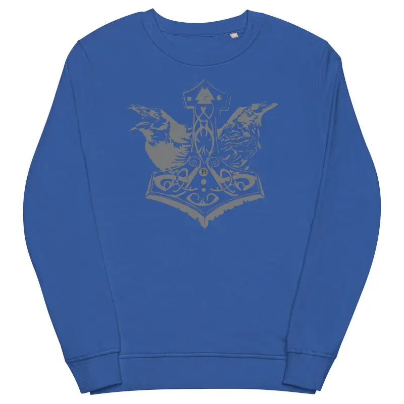 Unisex Royal Blue Sweatshirt with Grey Mjölnir and Nordic Viking Patterns