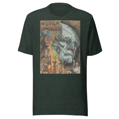 Dark green unisex Horror T-Shirt with Artistic Frankenstein Graphic for Halloween