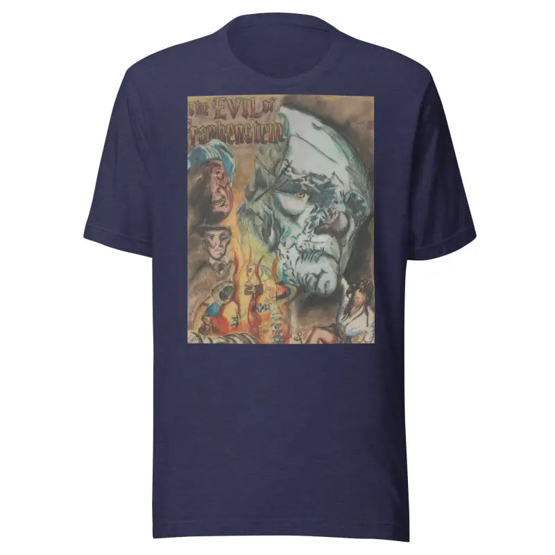 Unisex Navy Blue T-Shirt featuring Artistic Horror Graphic for Halloween Enthusiasts