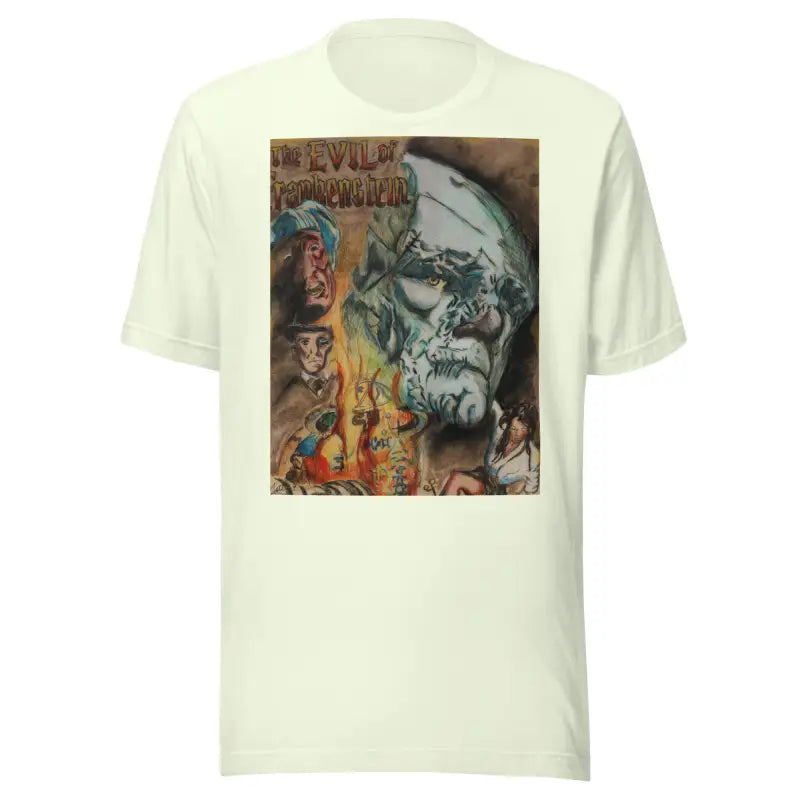 Unisex Horror T-Shirt showcasing artistic flames and Frankenstein portrait for Halloween