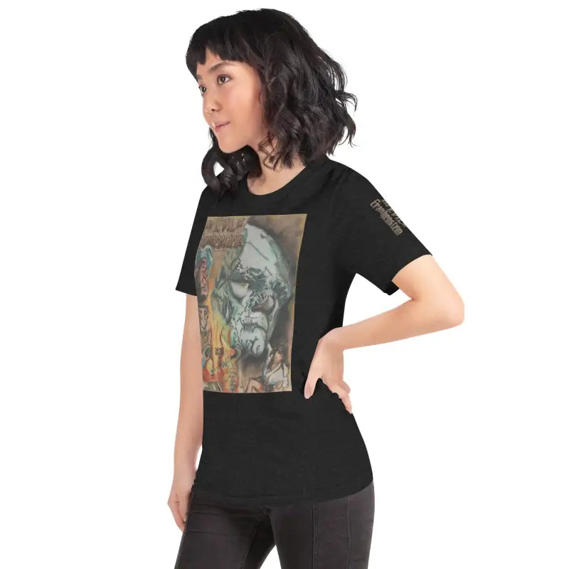 Unisex Halloween Horror T-Shirt with artistic Evil of Frankenstein portrait graphic print