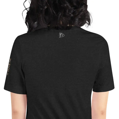 Black unisex t-shirt with small logo, perfect for Halloween and horror enthusiasts