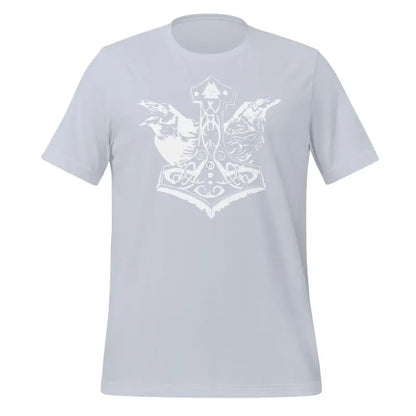 Light gray Valhalla Wisdom Tee featuring Thor’s hammer and ravens design