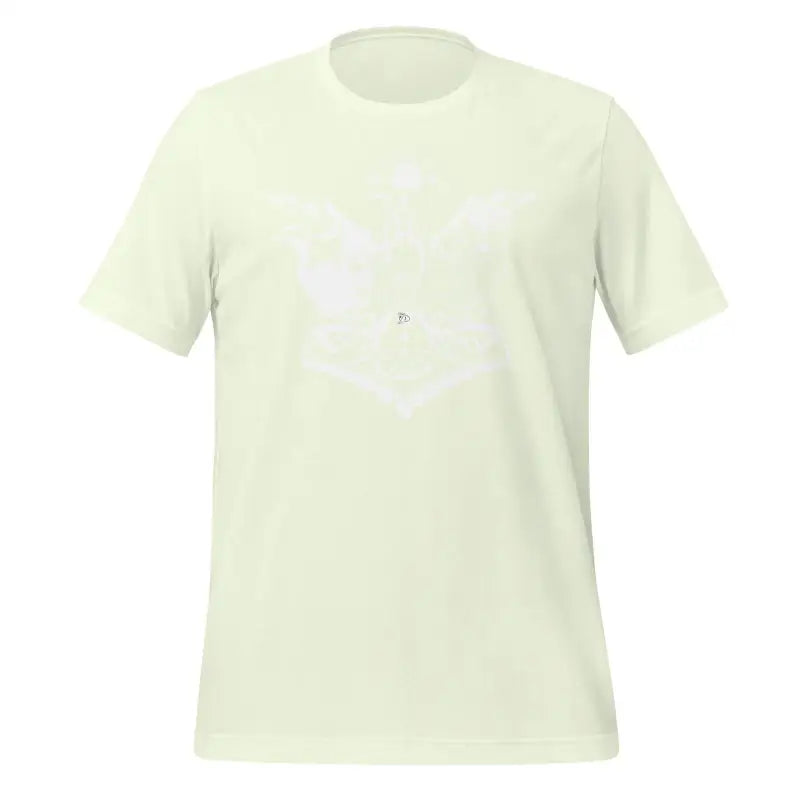 Plain cream-colored short sleeve Valhalla Wisdom Tee showcasing divine legacy and style