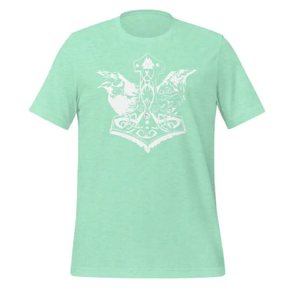 Mint green Valhalla Wisdom Tee with Thor’s hammer and ravens in Norse design