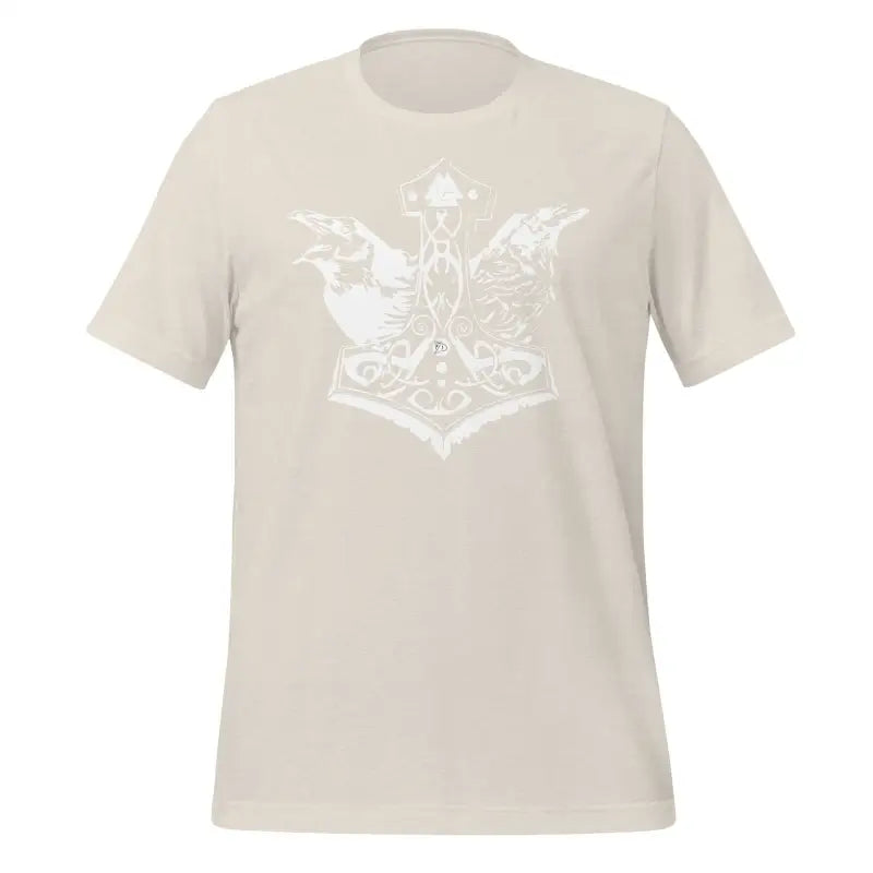 Light beige Valhalla Wisdom Tee showcasing a white anchor design with wings and elegance