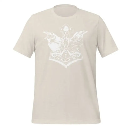 Light beige Valhalla Wisdom Tee showcasing a white anchor design with wings and elegance