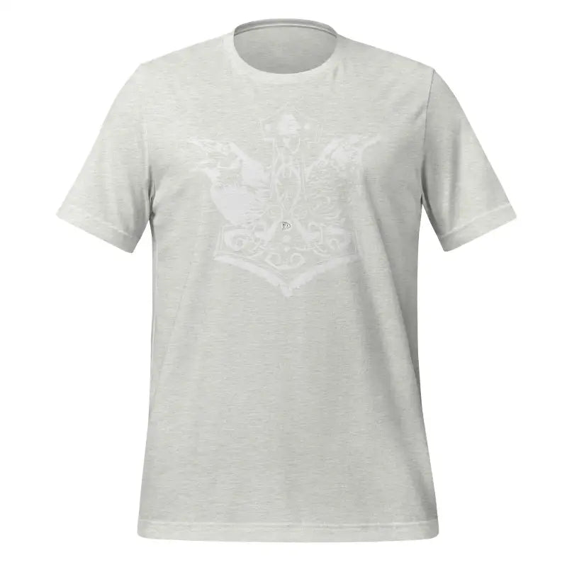 Light gray Valhalla Wisdom Tee featuring a faded eagle design and divine legacy narrative