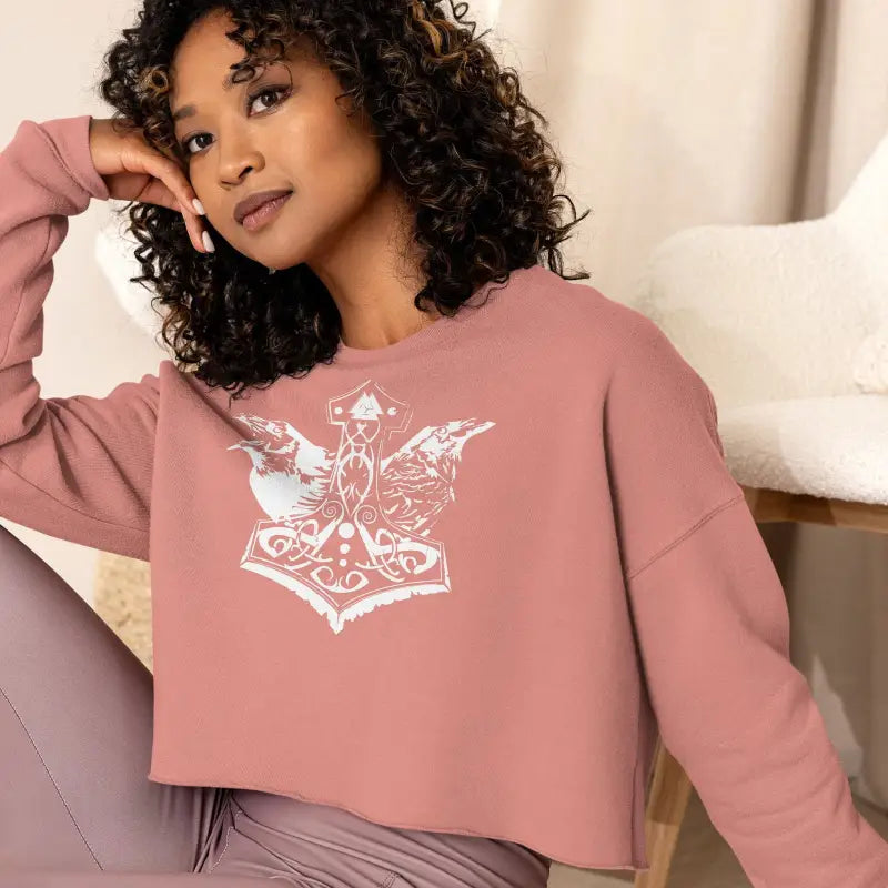 Pink cropped sweatshirt with white anchor design, part of Valkyrie Spirit collection