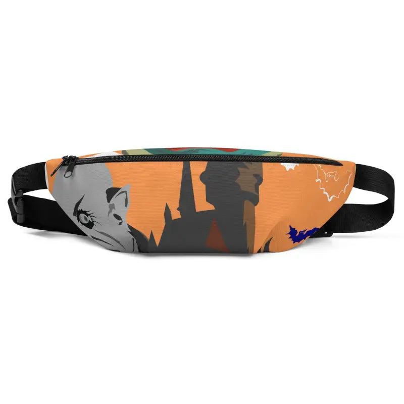 Stylish Vampire Fanny Pack featuring an orange and gray abstract design pattern