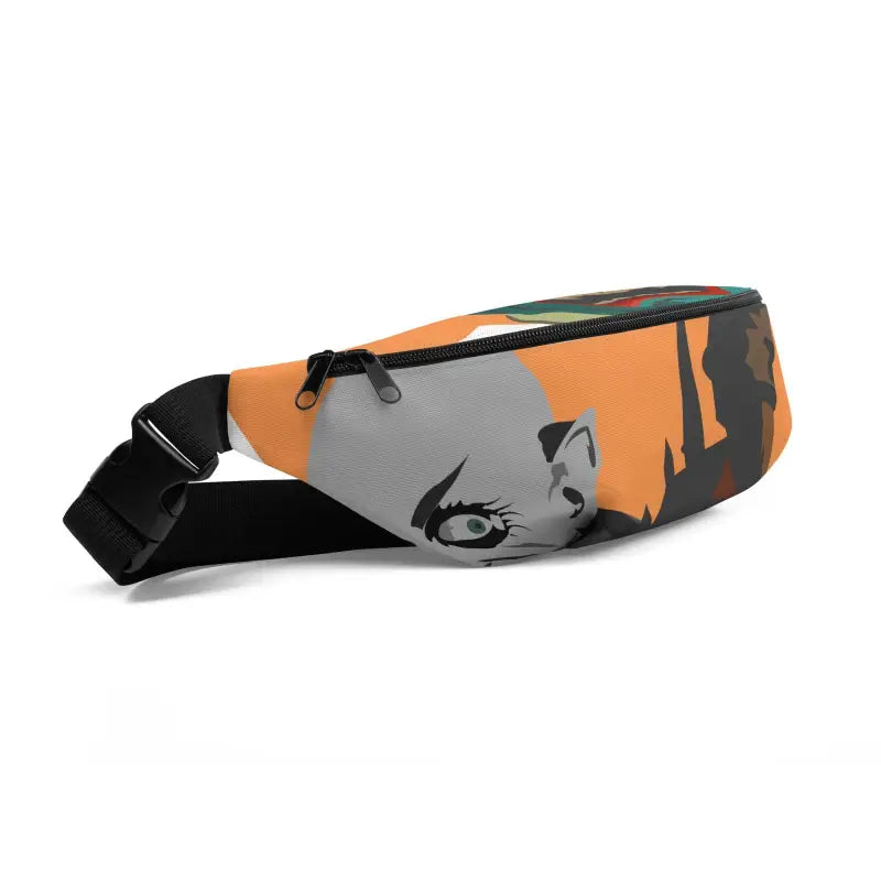 Orange, grey, and black Vampire Fanny Pack featuring an artistic design pattern