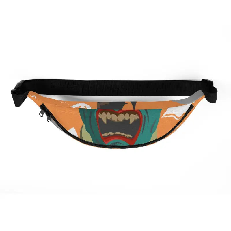 Orange and teal Vampire Fanny Pack with artistic mouth design, a quintessential companion