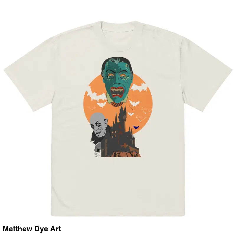 Off-white oversized unisex faded t-shirt with monster graphic for Halloween style