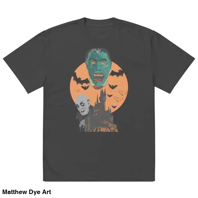 Gray oversized unisex faded t-shirt featuring a monster graphic for Halloween stylish appeal