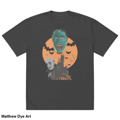 Gray oversized unisex faded t-shirt featuring a monster graphic for Halloween stylish appeal