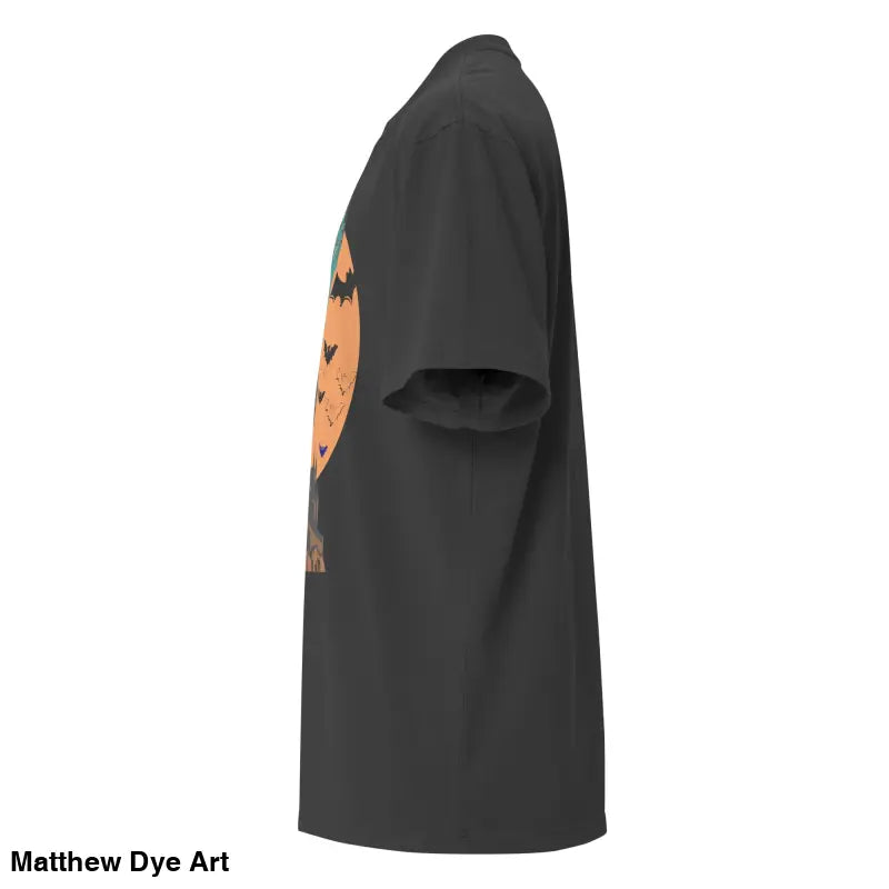 Black oversized unisex faded t-shirt for Halloween with a vintage-style vampire design