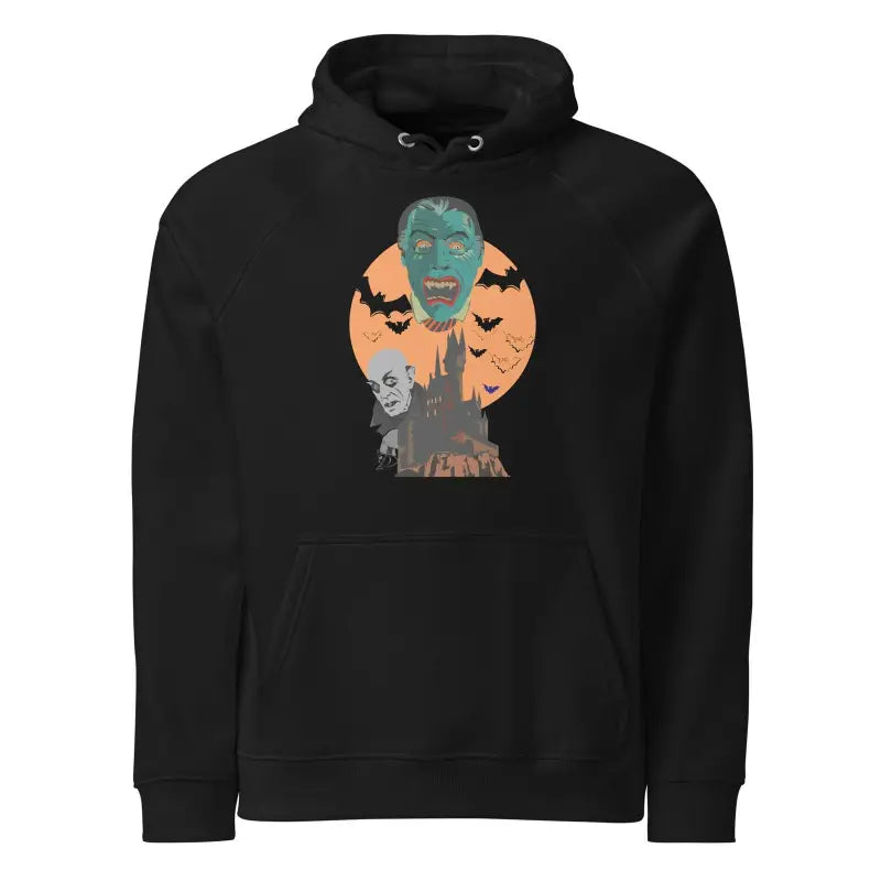 Black pullover hoodie featuring Matthew Dye art in a cute Halloween collection design