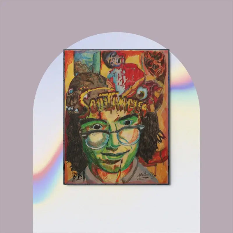 Artistic portrait with curly hair and green glasses on Vibrant Cult Classic Metal Print by Matthew Dye