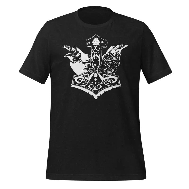 Black Viking Pride T-Shirt featuring Thor’s Hammer and ravens, showcasing storied Viking heritage