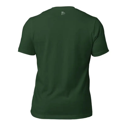 Dark green Viking Pride T-Shirt featuring Thor’s Hammer and dragon motifs, back view