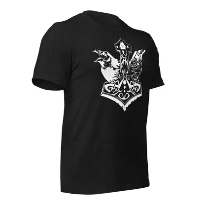 Black Viking Pride T-Shirt featuring a white Thor’s Hammer design and dragon motifs