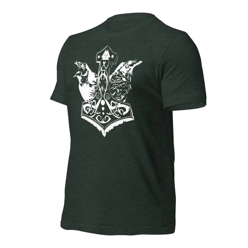 Dark green Viking Pride T-Shirt featuring white Thor’s Hammer design for storied Viking heritage