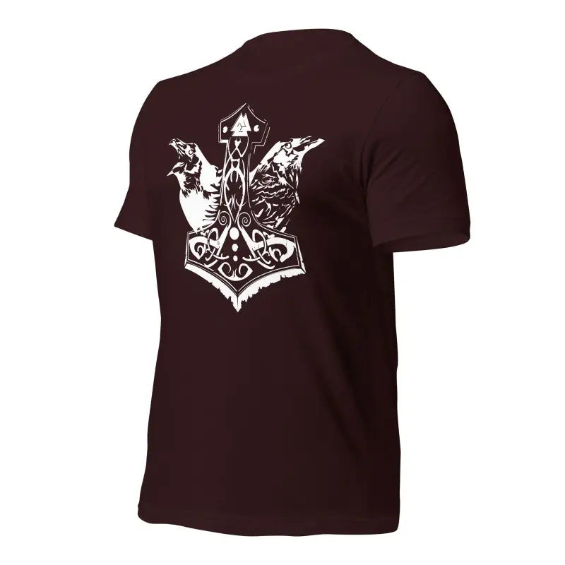 Brown Viking Pride T-Shirt featuring a white Thor’s Hammer and dragon design