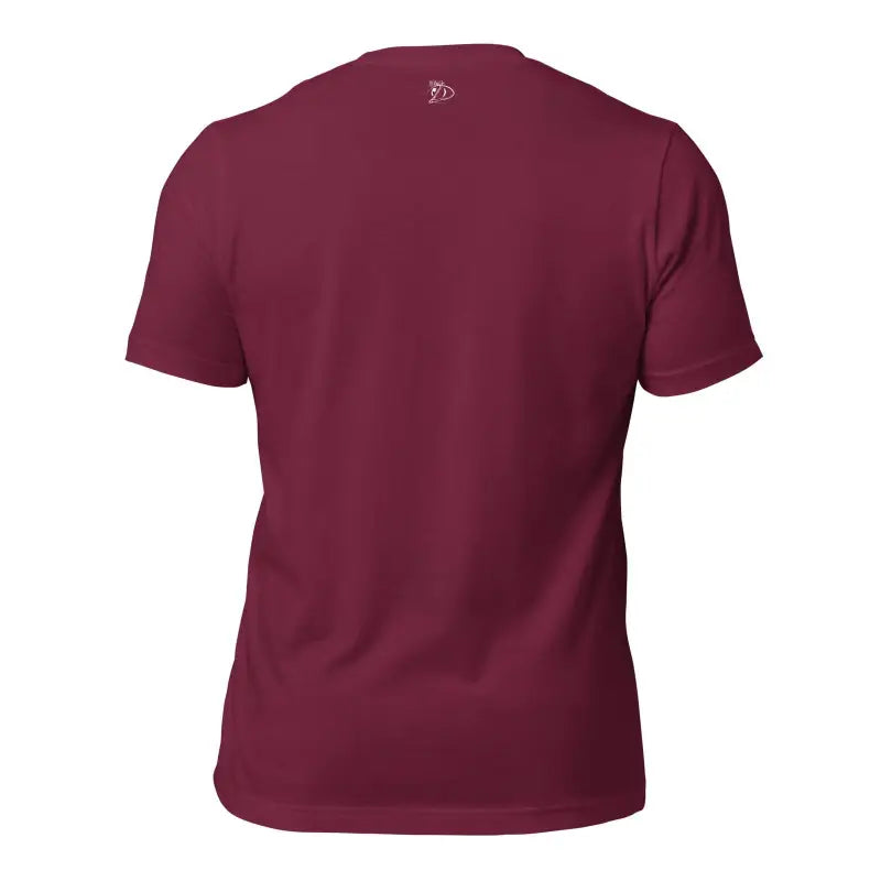 Burgundy crew neck t-shirt back view featuring Viking Pride and Thor’s Hammer motifs