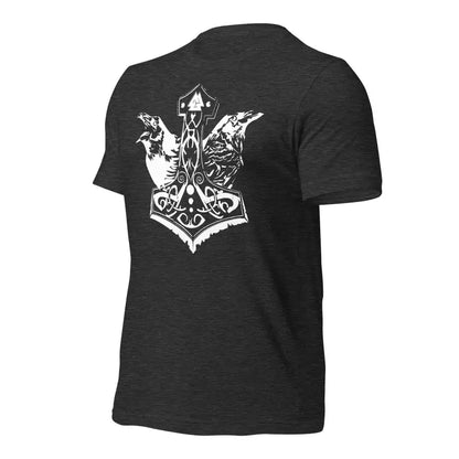 Black Viking Pride T-Shirt featuring a white Thor’s Hammer design and dragon motifs