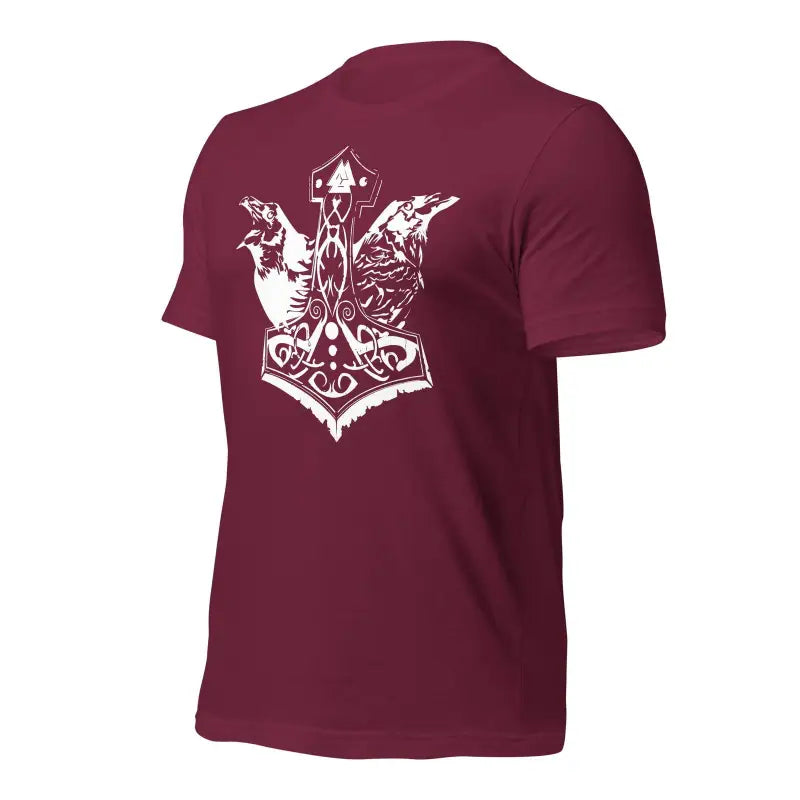 Burgundy Viking Pride T-shirt featuring a white Thor’s Hammer Norse design