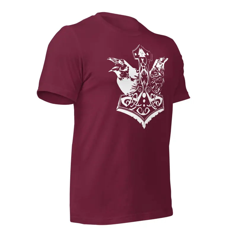 Maroon Viking Pride T-Shirt featuring white eagle emblem and Thor’s Hammer design