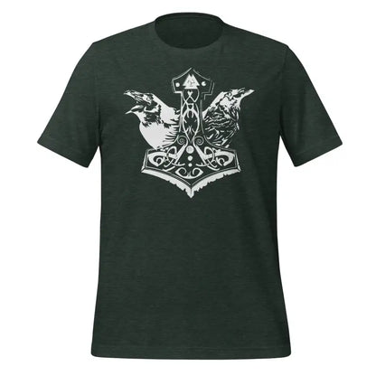 Dark green Viking Pride T-Shirt with Thor’s Hammer and raven design in white